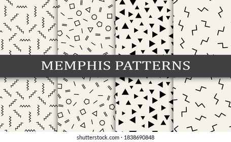 Set of memphis style seamless patterns. Abstract graphic design memphis pattern. Seamless memphis style background pattern.
