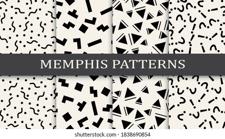 Set of memphis style seamless patterns. Abstract graphic design memphis pattern. Seamless memphis style background pattern.