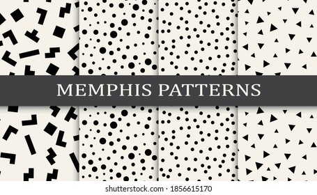 Conjunto de patrones sin fisuras de estilo memphis. Resumen de diseño gráfico memphis patrón. Patrón de fondo de estilo memphis sin inconvenientes.