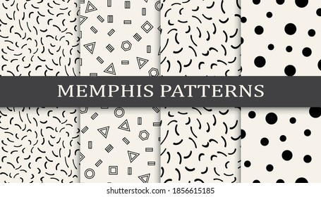 Set of memphis style seamless patterns. Abstract graphic design memphis pattern. Seamless memphis style background pattern.