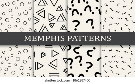 Set of memphis style seamless patterns. Abstract graphic design memphis pattern. Seamless memphis style background pattern.
