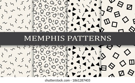 Set of memphis style seamless patterns. Abstract graphic design memphis pattern. Seamless memphis style background pattern.