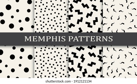 Set of memphis style seamless patterns. Abstract graphic design memphis pattern. Seamless memphis style background pattern.