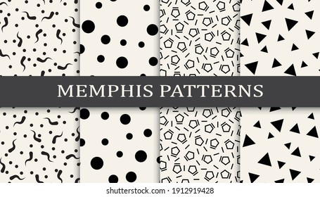 Set of memphis style seamless patterns. Abstract graphic design memphis pattern. Seamless memphis style background pattern.