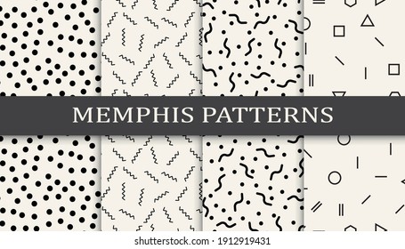 Set of memphis style seamless patterns. Abstract graphic design memphis pattern. Seamless memphis style background pattern.