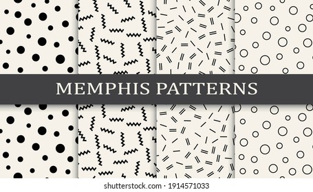 Set of memphis style seamless patterns. Abstract graphic design memphis pattern. Seamless memphis style background pattern.