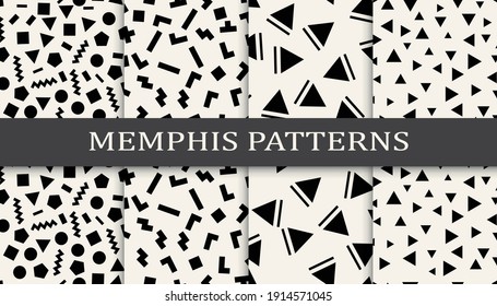 Set of memphis style seamless patterns. Abstract graphic design memphis pattern. Seamless memphis style background pattern.