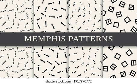 Set of memphis style seamless patterns. Abstract graphic design memphis pattern. Seamless memphis style background pattern.