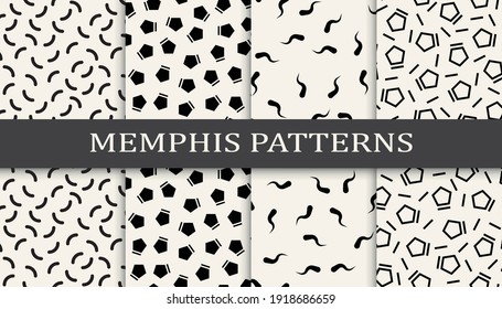 Conjunto de patrones sin fisuras de estilo memphis. Resumen de diseño gráfico memphis patrón. Patrón de fondo de estilo memphis sin inconvenientes.