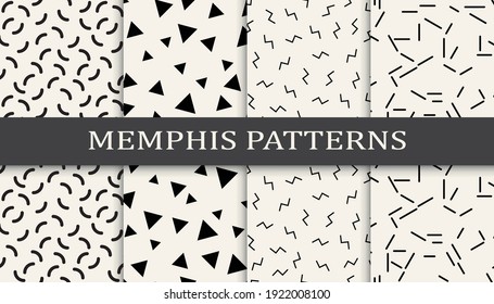 Set of memphis style seamless patterns. Abstract graphic design memphis pattern. Seamless memphis style background pattern.