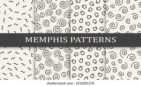 Set of memphis style seamless patterns. Abstract graphic design memphis pattern. Seamless memphis style background pattern.