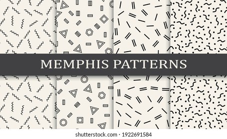 Set of memphis style seamless patterns. Abstract graphic design memphis pattern. Seamless memphis style background pattern.