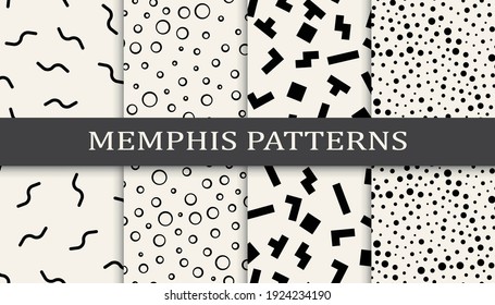 Set of memphis style seamless patterns. Abstract graphic design memphis pattern. Seamless memphis style background pattern.