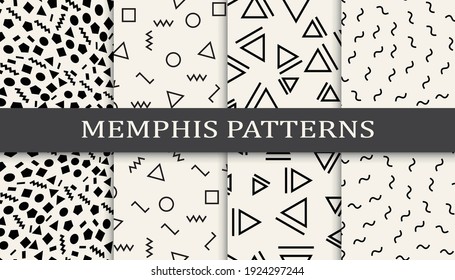 Set Of Memphis Style Seamless Patterns. Abstract Graphic Design Memphis Pattern. Seamless Memphis Style Background Pattern.