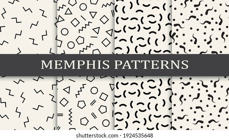 Set of memphis style seamless patterns. Abstract graphic design memphis pattern. Seamless memphis style background pattern.