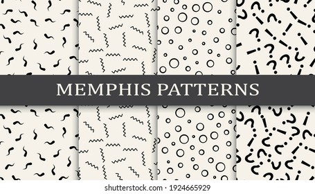 Set of memphis style seamless patterns. Abstract graphic design memphis pattern. Seamless memphis style background pattern.