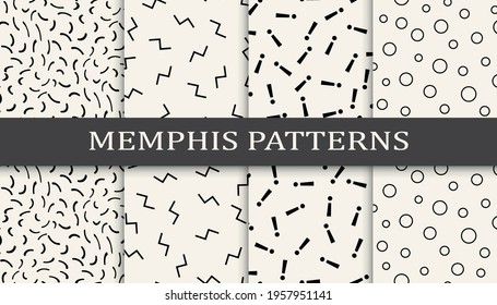 Set of memphis style seamless patterns. Abstract graphic design memphis pattern. Seamless memphis style background pattern.