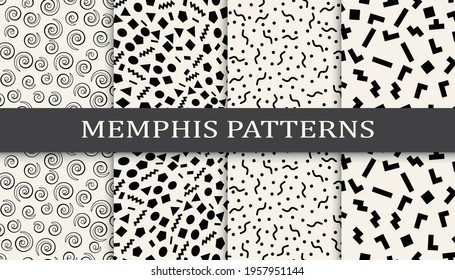 Set of memphis style seamless patterns. Abstract graphic design memphis pattern. Seamless memphis style background pattern.