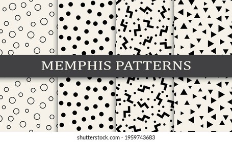 Set of memphis style seamless patterns. Abstract graphic design memphis pattern. Seamless memphis style background pattern.
