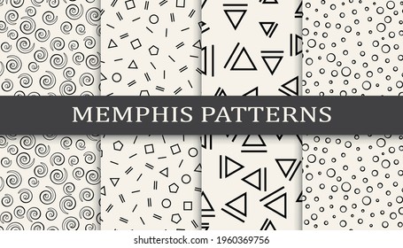 Set of memphis style seamless patterns. Abstract graphic design memphis pattern. Seamless memphis style background pattern.