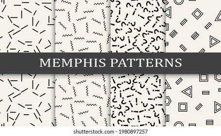 Set of memphis style seamless patterns. Abstract graphic design memphis pattern. Seamless memphis style background pattern.