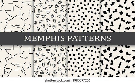 Set of memphis style seamless patterns. Abstract graphic design memphis pattern. Seamless memphis style background pattern.