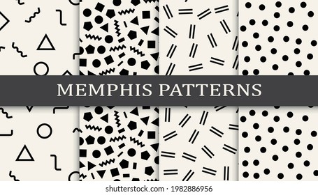 Set of memphis style seamless patterns. Abstract graphic design memphis pattern. Seamless memphis style background pattern.