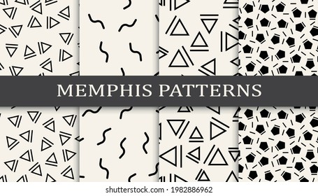 Conjunto de patrones sin fisuras de estilo memphis. Resumen de diseño gráfico memphis patrón. Patrón de fondo de estilo memphis sin inconvenientes.