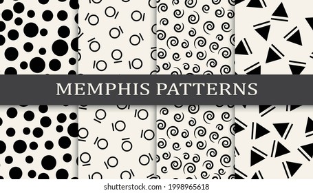 Set of memphis style seamless patterns