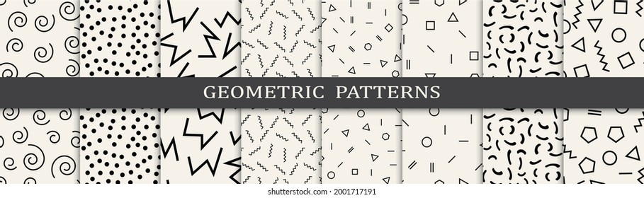 Conjunto de patrones sin fisuras de estilo memphis. Resumen de diseño gráfico memphis patrón. Patrón de fondo de estilo memphis sin inconvenientes.