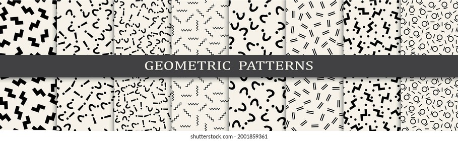 Set of memphis style seamless patterns. Abstract graphic design memphis pattern. Seamless memphis style background pattern.