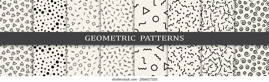 Set of memphis style seamless patterns. Abstract graphic design memphis pattern. Seamless memphis style background pattern.