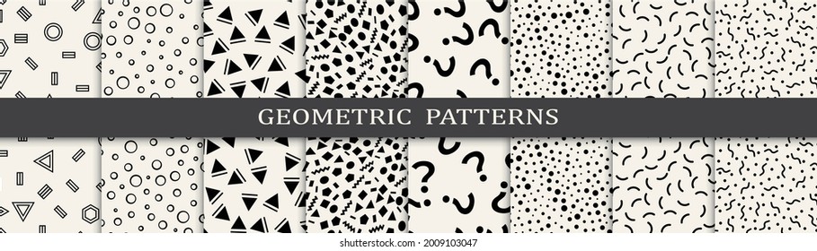 Set of memphis style seamless patterns.