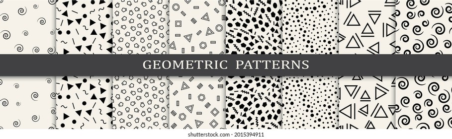 Set of memphis style seamless patterns. Abstract graphic design memphis pattern. Seamless memphis style background pattern.