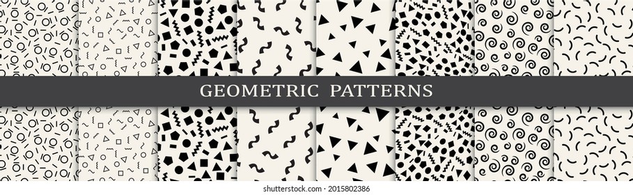 Set of memphis style seamless patterns. Abstract graphic design memphis pattern. Seamless memphis style background pattern.