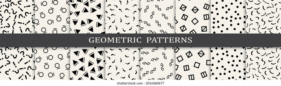 Set of memphis style seamless patterns. Abstract graphic design memphis pattern. Seamless memphis style background pattern.