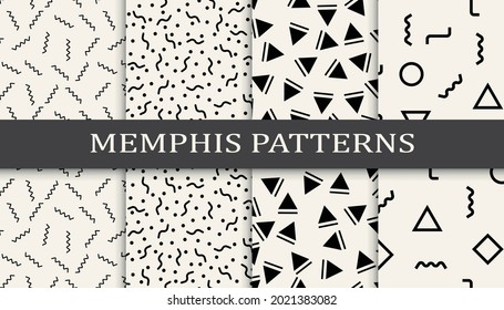 Set of memphis style seamless patterns. Abstract graphic design memphis pattern. Seamless memphis style background pattern.