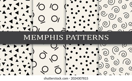 Set of memphis style seamless patterns. Abstract graphic design memphis pattern. Seamless memphis style background pattern.
