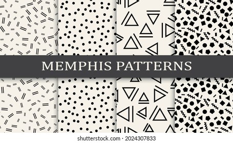 Set of memphis style seamless patterns. Abstract graphic design memphis pattern. Seamless memphis style background pattern.