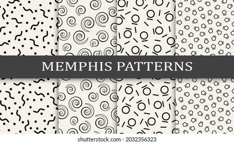 Set of memphis style seamless patterns. Abstract graphic design memphis pattern. Seamless memphis style background pattern.