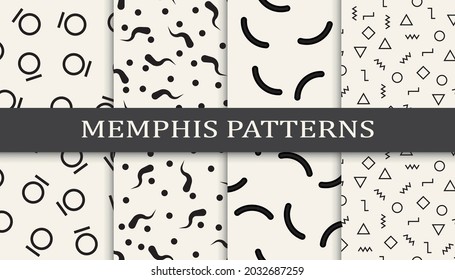 Set of memphis style seamless patterns. Abstract graphic design memphis pattern. Seamless memphis style background pattern.