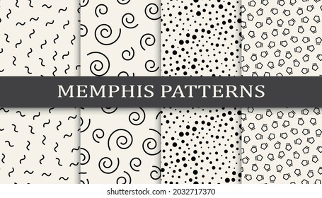 Set of memphis style seamless patterns. Abstract graphic design memphis pattern. Seamless memphis style background pattern.