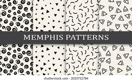 Set of memphis style seamless patterns. Abstract graphic design memphis pattern. Seamless memphis style background pattern.