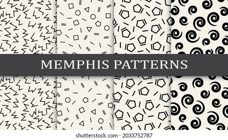 Set of memphis style seamless patterns. Abstract graphic design memphis pattern. Seamless memphis style background pattern.
