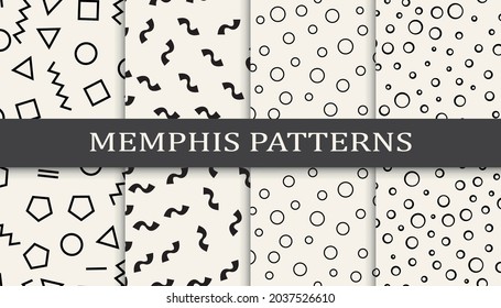 Set of memphis style seamless patterns. Abstract graphic design memphis pattern. Seamless memphis style background pattern.