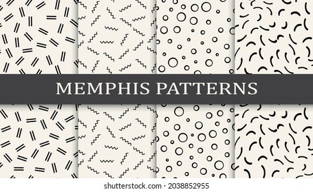 Set of memphis style seamless patterns. Abstract graphic design memphis pattern. Seamless memphis style background pattern.