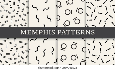 Set of memphis style seamless patterns. Abstract graphic design memphis pattern. Seamless memphis style background pattern.