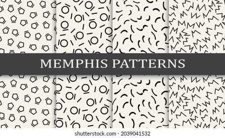 Set of memphis style seamless patterns. Abstract graphic design memphis pattern. Seamless memphis style background pattern.