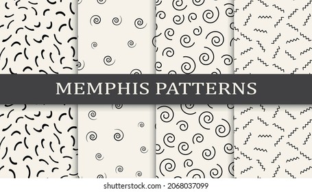 Set of memphis style seamless patterns. Abstract graphic design memphis pattern. Seamless memphis style background pattern.