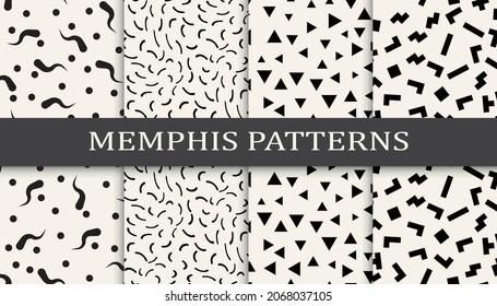 Conjunto de patrones sin fisuras de estilo memphis. Resumen de diseño gráfico memphis patrón. Patrón de fondo de estilo memphis sin inconvenientes.